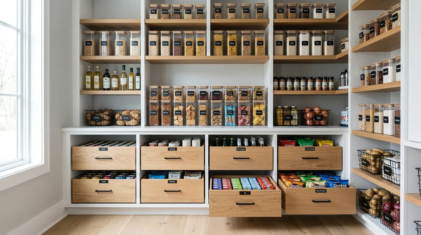 Label shelves so the system stays readable inspiration for an organized pantry.
